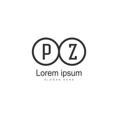 Initial PZ logo template with modern frame. Minimalist PZ letter logo vector illustration