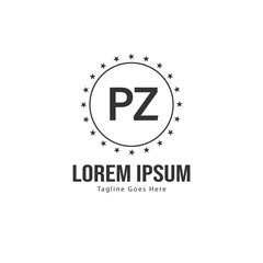 Initial PZ logo template with modern frame. Minimalist PZ letter logo vector illustration