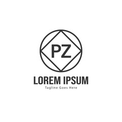 Initial PZ logo template with modern frame. Minimalist PZ letter logo vector illustration