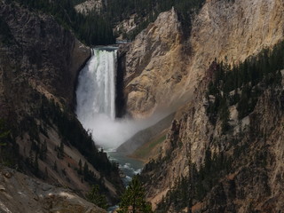 The famous Lower Falls seen from the lookout point, Yellowstone National Park, Wyoming.