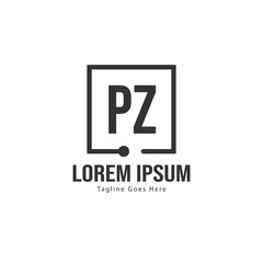 Initial PZ logo template with modern frame. Minimalist PZ letter logo vector illustration