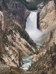Portrait view of the 308-foot tall Lower Falls,  one of the most-photographed attractions at Yellowstone National Park, Wyoming.