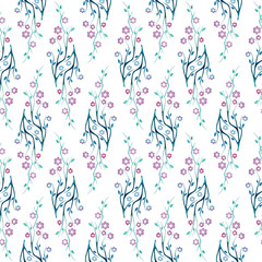 Watercolor seamless pattern with a floral pattern and butterflies, in blue colors on a white background. Can be used as romantic background for wedding invitations, greeting postcards, prints, textile