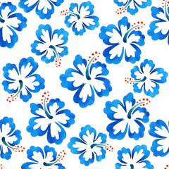 Fototapeta na wymiar Watercolor seamless pattern with a large floral pattern in blue colors, on a white background. Can be used as romantic background for wedding invitations, greeting postcards, prints, textile design, p
