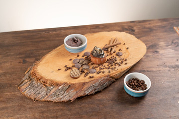 Cupcake in a wood table 