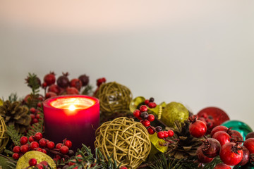 Christmas decoration with toys and fir branches