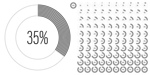 Set of circle percentage diagrams (meters) from 0 to 100 ready-to-use for web design, user interface (UI) or infographic - indicator with black