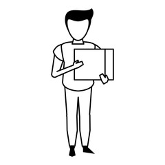 young casual man body cartoon in black and white