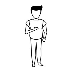 young casual man body cartoon in black and white