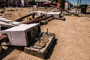 Fototapeta premium Fallen Fences of Trona in Searles Valley after 7.1 July 5th, 2019