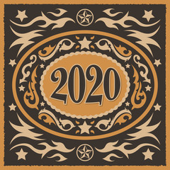 2020 Cowboy  Western Style new year oval belt buckle vector illustration