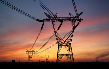 Electricity power pylons - obrazy, fototapety, plakaty