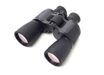 Black binoculars on white background