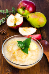 Jam from ripe apples and pears