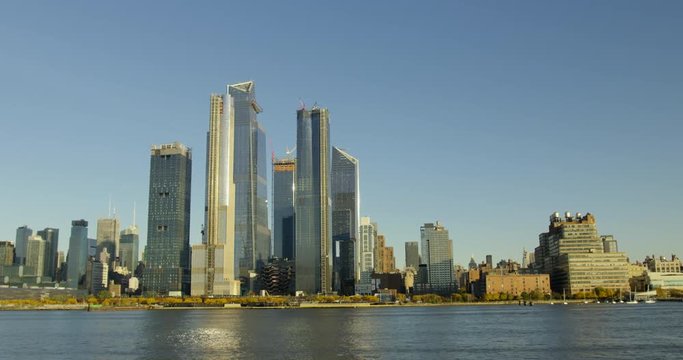 Beautiful River With Impressive New York Skyline And Massive Beautiful Skyscrapers In Classic Manhattan NYC