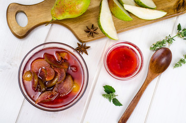Jam from pears and apples in sweet syrup