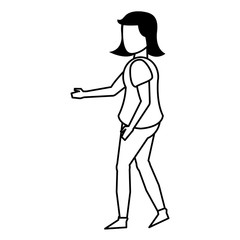 young woman without face cartoon in black and white