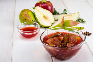 Jam from pears and apples in sweet syrup