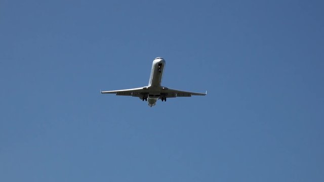The plane is landing on a sunny summer clear morning.