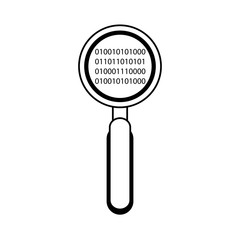 magnifying glass checking system cartoon in black and white