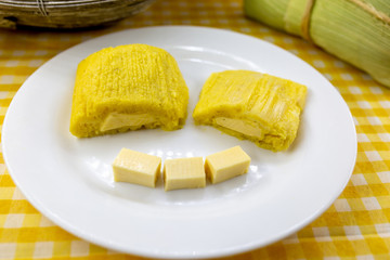 Pamonha Corn. Sweet Brazilian cheese with creamy and boiled corn. Typical sweet of Brazil in rural festivals, made in the state of minas gerais and goiais.