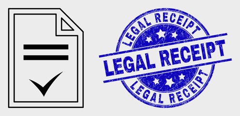 Obraz premium Vector stroke agreement page icon and Legal Receipt seal stamp. Blue round textured seal stamp with Legal Receipt text. Black isolated agreement page icon in linear style.
