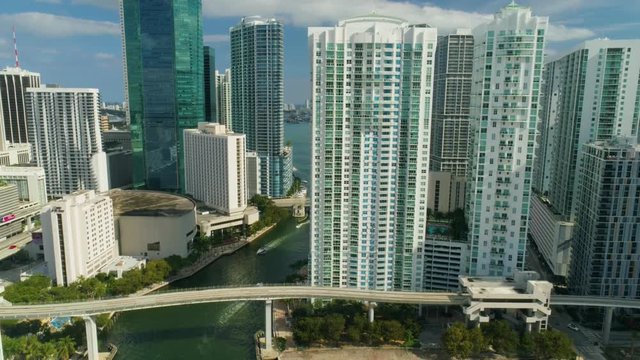 Aerial View Port of Miami and Down Town Brickell Showing Cruise Ships  buildings Convention Centers and Arenas beaches Marinas, Rivers  Miami Circle National Historic Landmark on a Sunny Afternoon foo