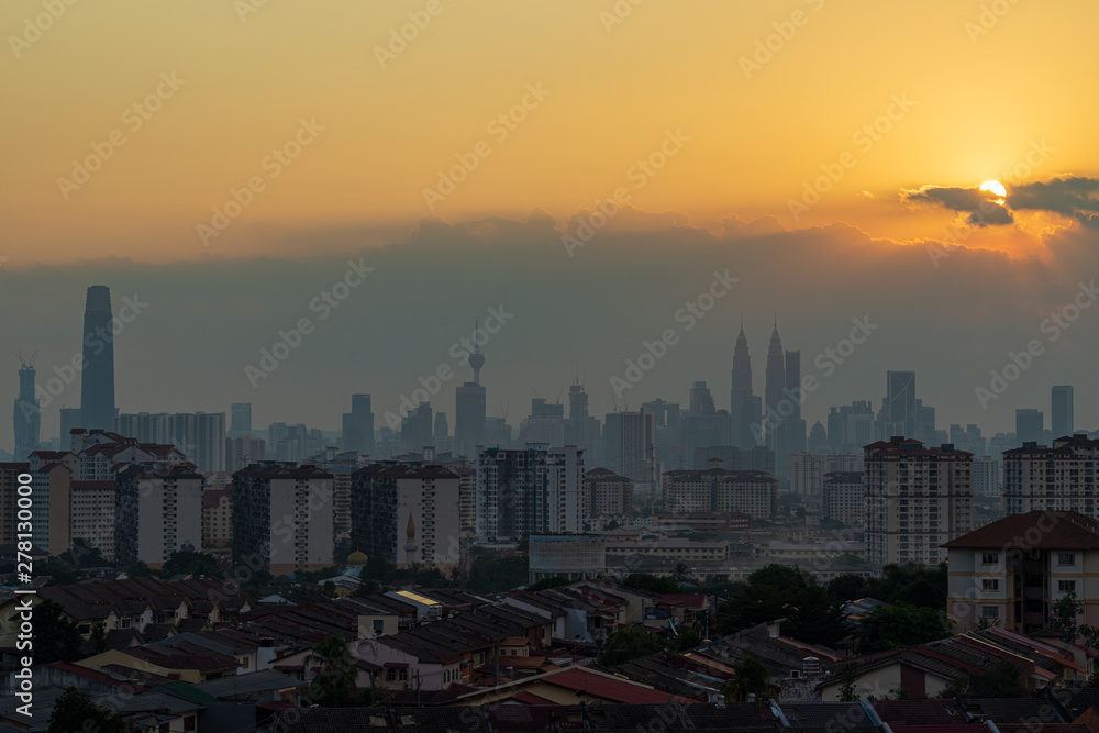 Poster sunset view over down town kuala lumpur