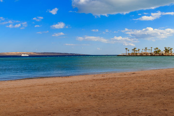 View of Red sea coast on the beach in Hurghada, Egypt