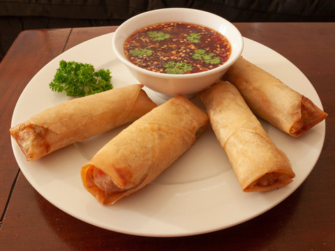 Home-Made Spring Rolls and Sweet Chilli Sauce