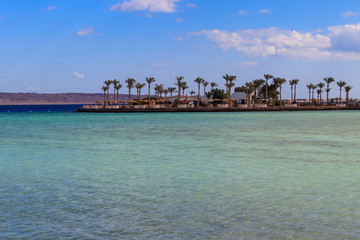 View of Red sea coast on the beach in Hurghada, Egypt