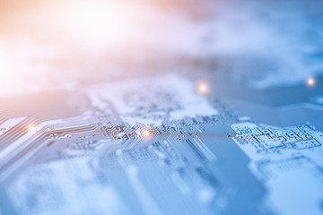 Close up PCB circuit board digital technology  communication data system