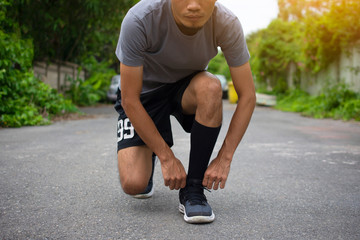 Runner Man run on the street be running for exercise,Run sports background and closeup at running shoe