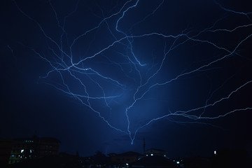 Thunder lightning  rain storm in the rainy season