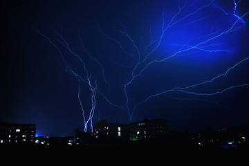 Thunder lightning  rain storm in the rainy season