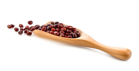 Red bean seeds In wood scoop on white background