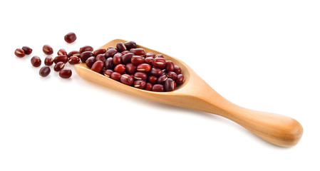 Red bean seeds In wood scoop on white background