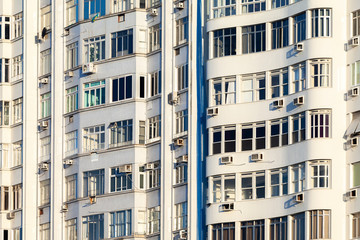 Architectural detail of facades of residential buildings at the Copacabana beach boulevard