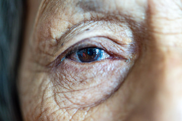 Close-ups of older women eyes. Portrait of an old woman
