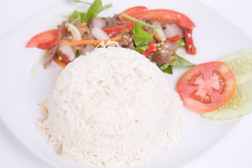 Grilled pork salad and jasmine rice.