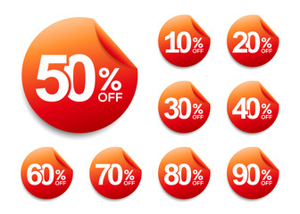 50% off discount sticker, set of 10%-90% off sale tag,  symbol for advertising campaign in retail, sale promo marketing