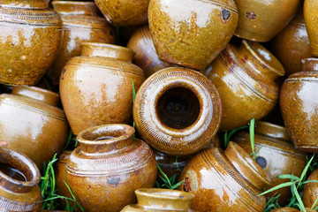 Many brown earthen pots,Jars.