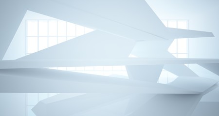 Abstract white minimalistic architectural interior with window. 3D illustration and rendering.