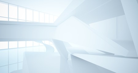 Abstract white minimalistic architectural interior with window. 3D illustration and rendering.
