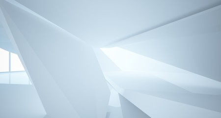 Abstract white minimalistic architectural interior with window. 3D illustration and rendering.
