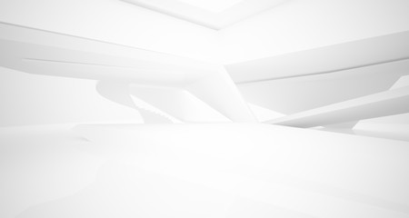 Abstract white minimalistic architectural interior with window. 3D illustration and rendering.