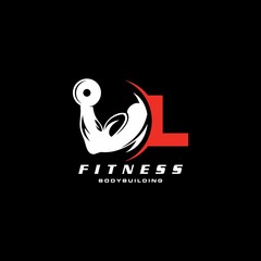 Letter L Logo With barbell. Fitness Gym logo. 