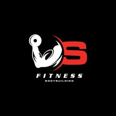 Letter S Logo With barbell. Logo design for gym and fitness.