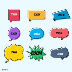 Text balloons with different shapes. Text bubble with full color design.vector design