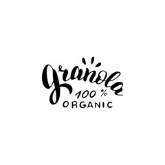 Fototapeta na wymiar Organic granola typography logo design. Trendy lettering style text. Logotype for package, sticker, label. Vector eps 10.